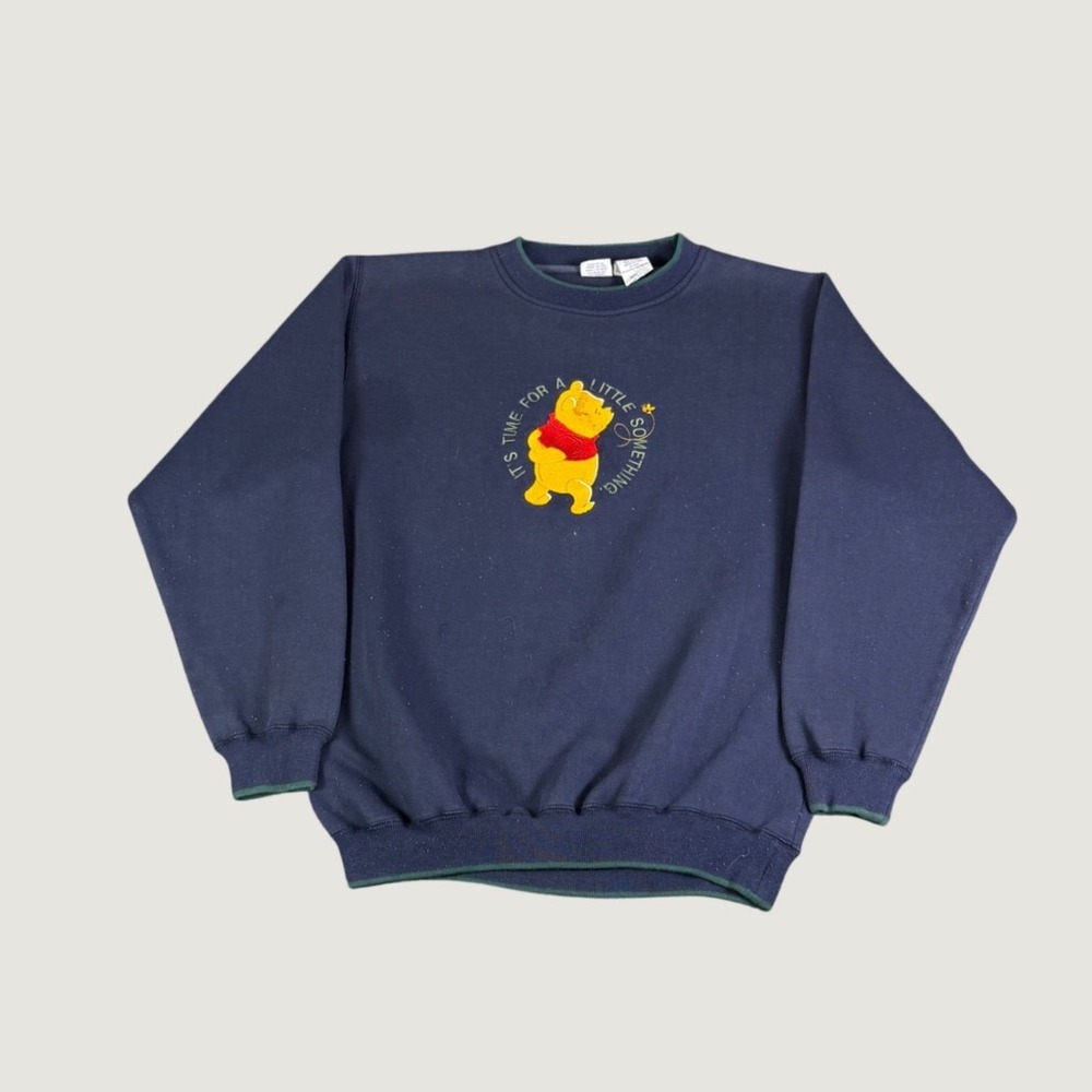 Disney Winnie the Pooh Embroidered Navy Blue Crewneck Sweatshirt Mens XL Vtg